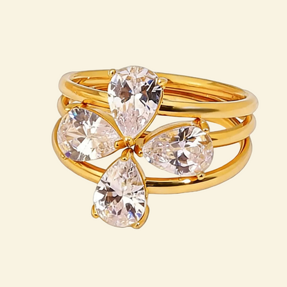 Luxury four-leaf clover diamond triple-stack 18k gold ring