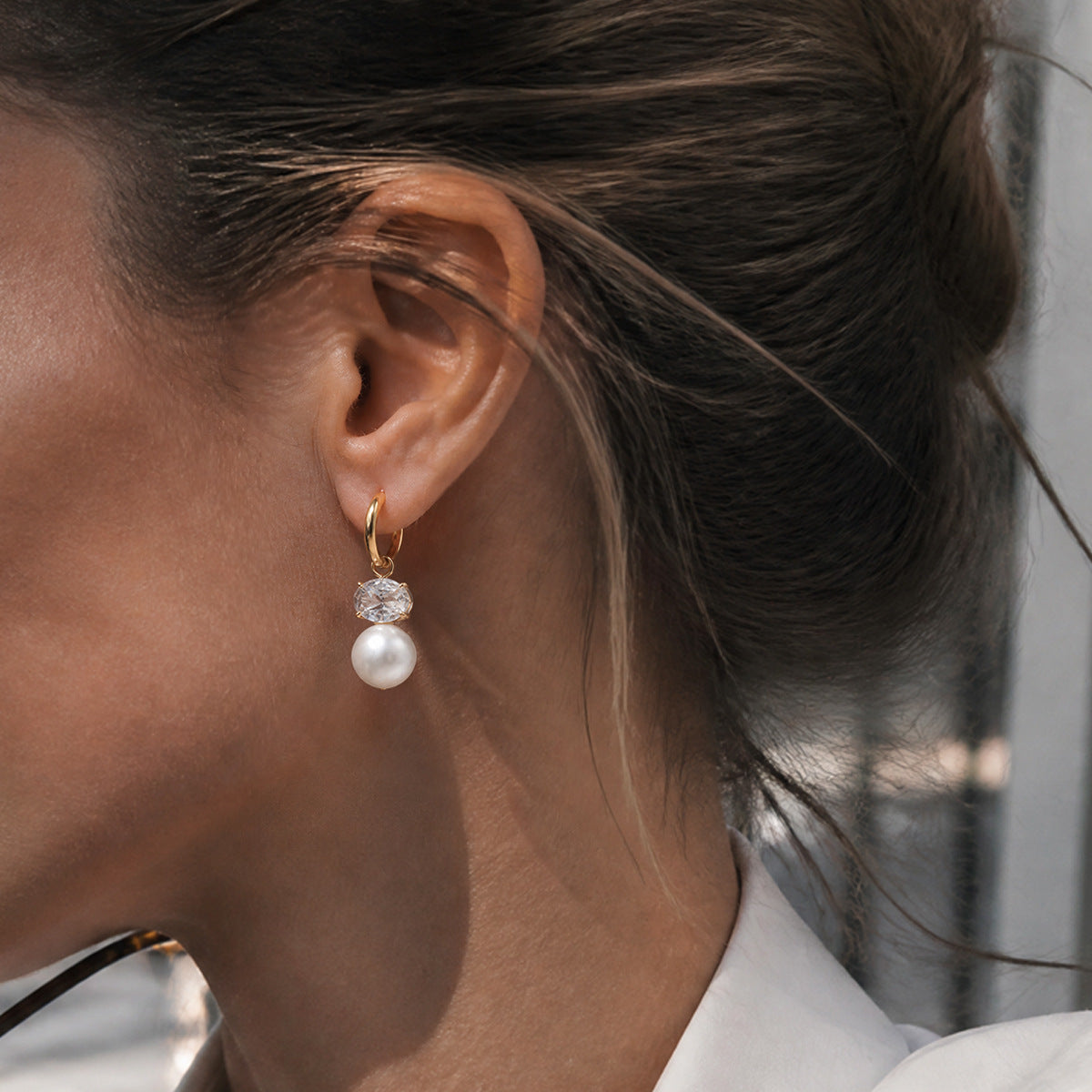 Gemma Diamond Pearl Drop Hoop Earrings
