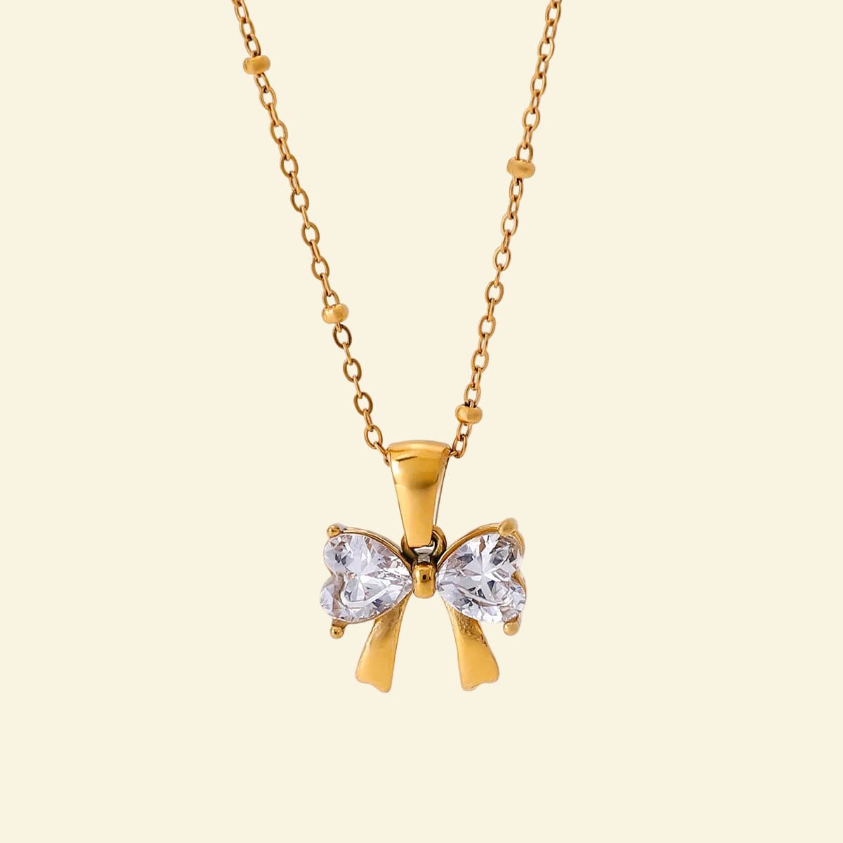 18K Gold Bowknot Diamond Pendant Necklace - Waterproof | Vinajewelry