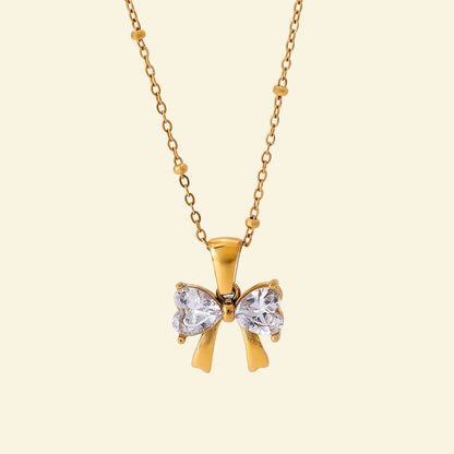 18K Gold Bowknot Diamond Pendant Necklace - Waterproof | Vinajewelry