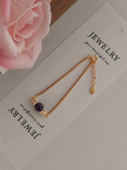 Natural Amethyst Bracelet - 18K Gold Plated Sterling Silver Adjustable | Vinajewelry