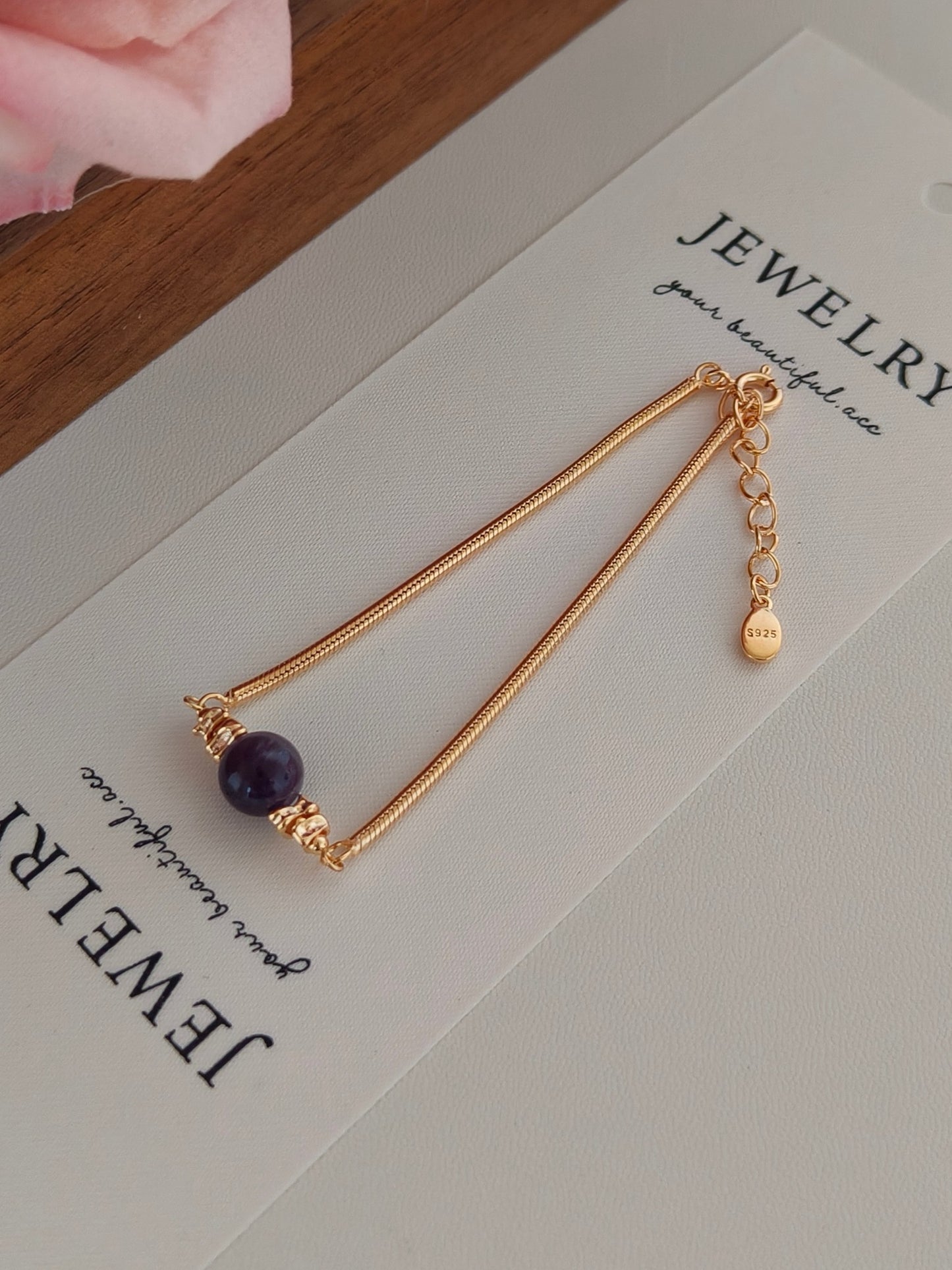 Natural Amethyst Bracelet - 18K Gold Plated Sterling Silver Adjustable | Vinajewelry