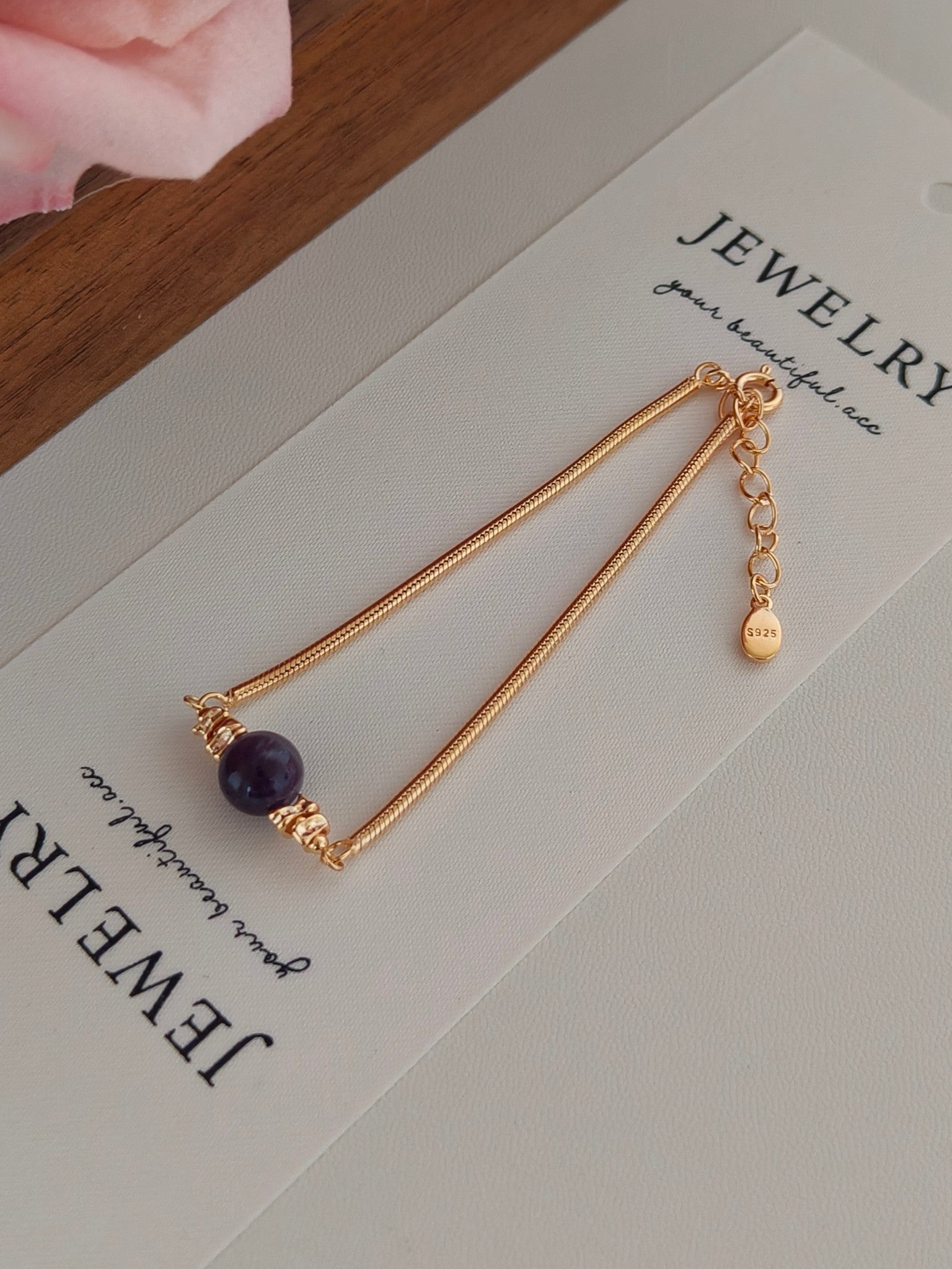 Natural Amethyst Bracelet - 18K Gold Plated Sterling Silver Adjustable | Vinajewelry