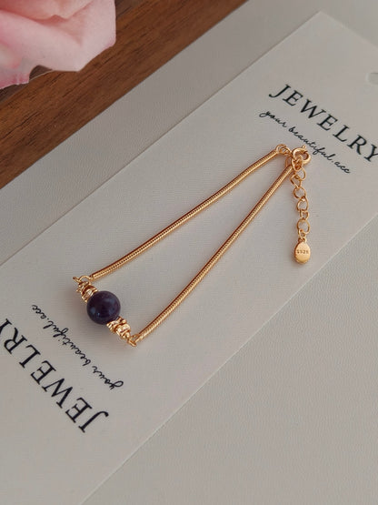 Natural Amethyst Bracelet - 18K Gold Plated Sterling Silver Adjustable | Vinajewelry