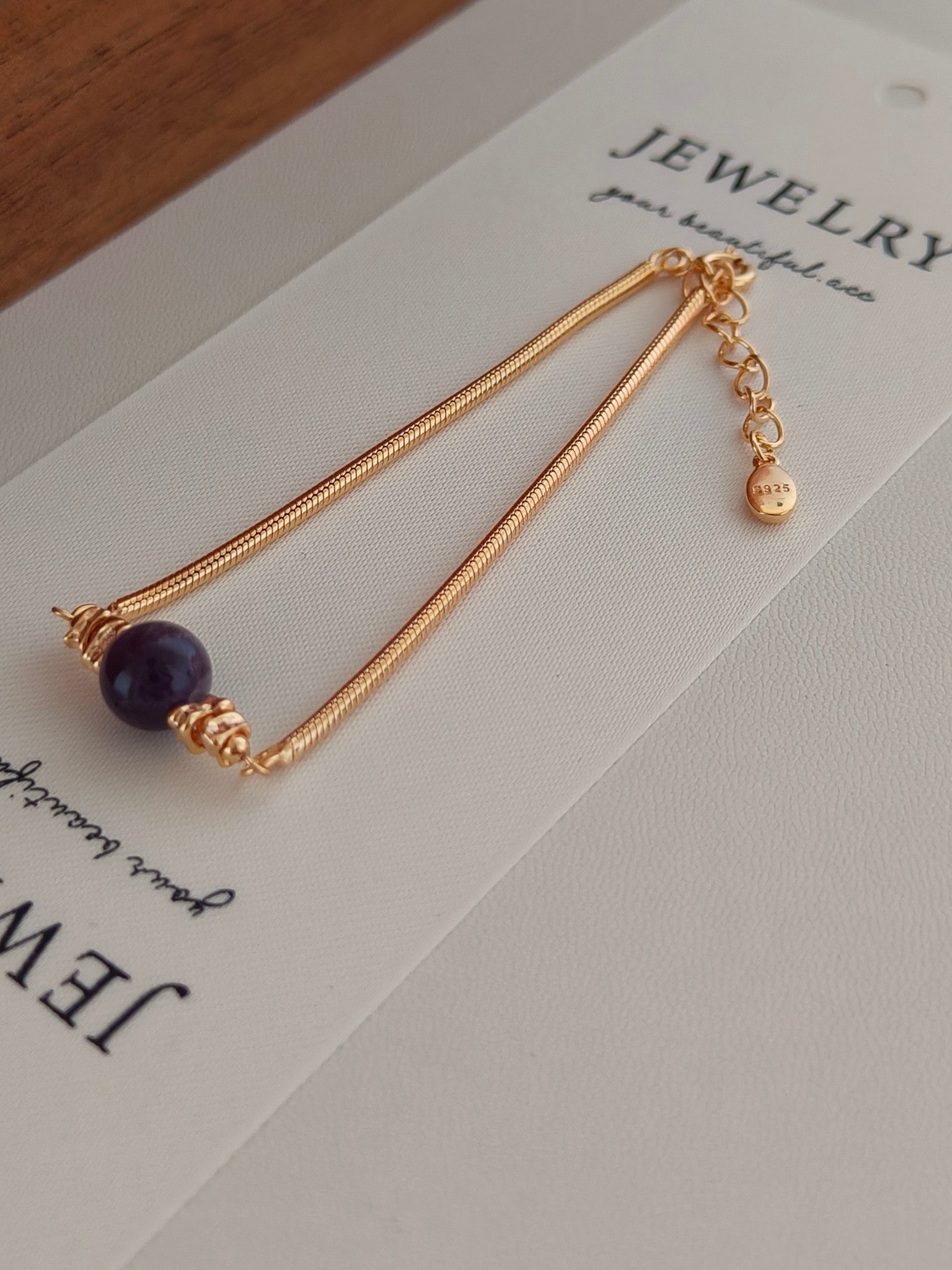 Natural Amethyst Bracelet - 18K Gold Plated Sterling Silver Adjustable | Vinajewelry