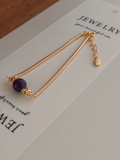 Natural Amethyst Bracelet - 18K Gold Plated Sterling Silver Adjustable | Vinajewelry