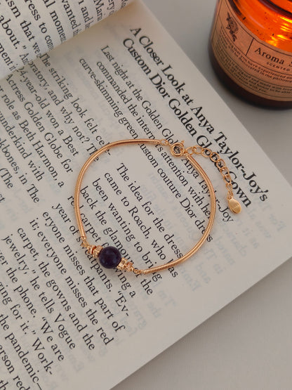 Natural Amethyst Bracelet - 18K Gold Plated Sterling Silver Adjustable | Vinajewelry