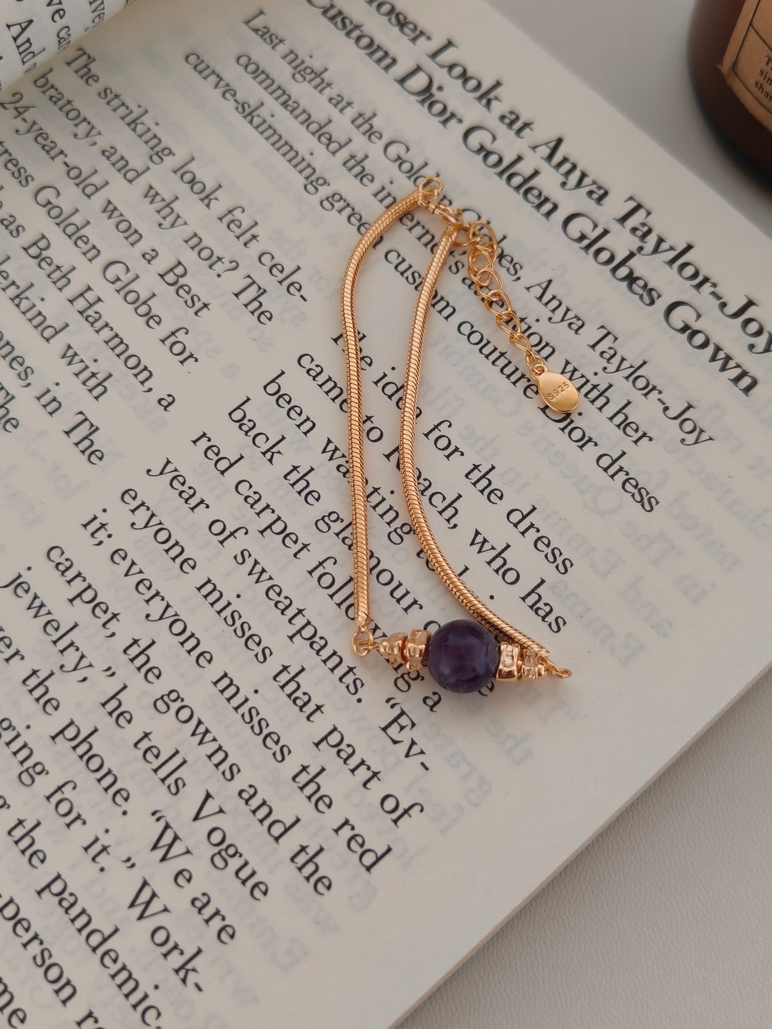 Natural Amethyst Bracelet - 18K Gold Plated Sterling Silver Adjustable | Vinajewelry