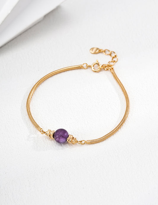 Natural Amethyst Bracelet - 18K Gold Plated Sterling Silver Adjustable | Vinajewelry