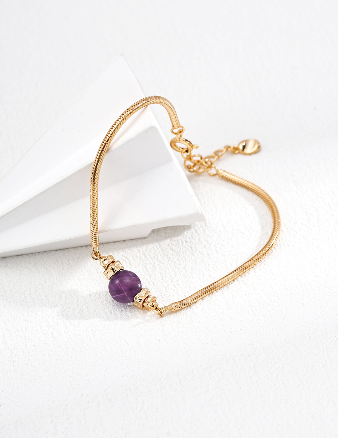 Natural Amethyst Bracelet - 18K Gold Plated Sterling Silver Adjustable | Vinajewelry