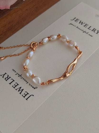 Vintage Natural Pearl Bracelet - 18K Gold Plated Sterling Silver Adjustable | Vinajewelry