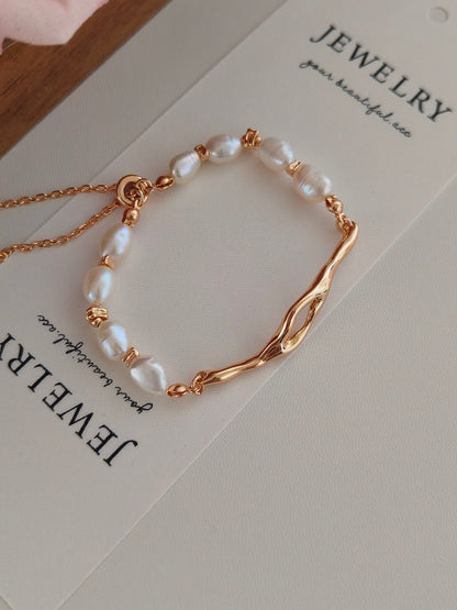 Vintage Natural Pearl Bracelet - 18K Gold Plated Sterling Silver Adjustable | Vinajewelry