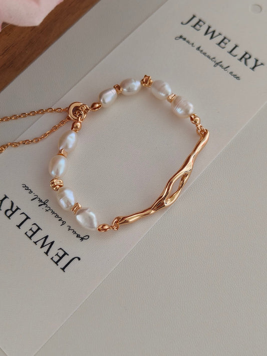 Vintage Natural Pearl Bracelet - 18K Gold Plated Sterling Silver Adjustable | Vinajewelry