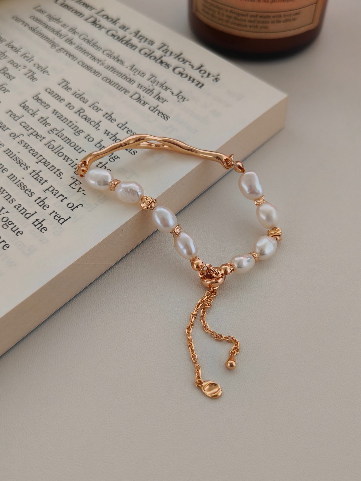 Vintage Natural Pearl Bracelet - 18K Gold Plated Sterling Silver Adjustable | Vinajewelry