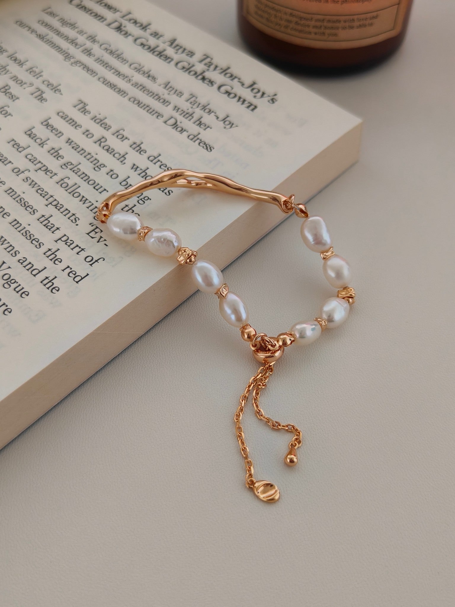 Vintage Natural Pearl Bracelet - 18K Gold Plated Sterling Silver Adjustable | Vinajewelry