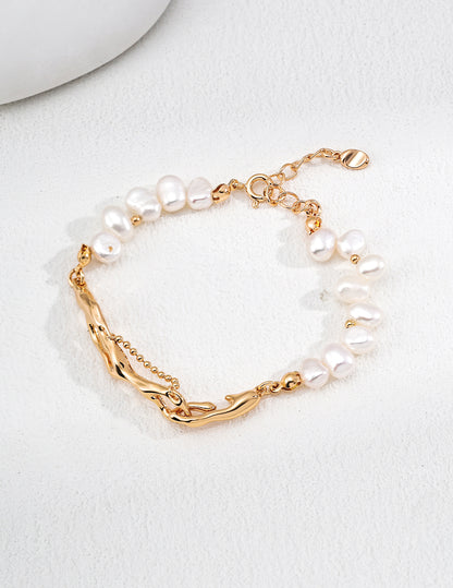 Vintage natural pearl sterling silver bracelet adjustable 18K gold plated