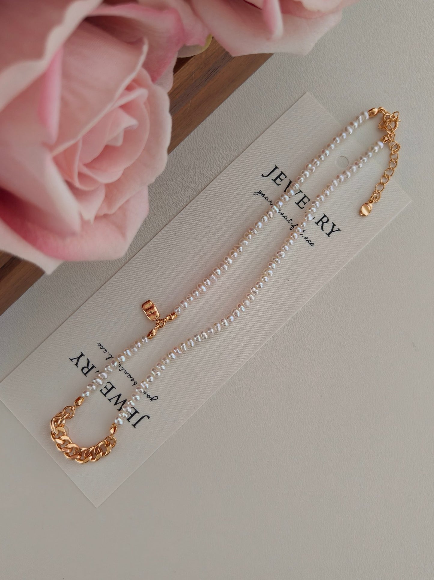 Natural Pearl Beaded Chain Necklace - 18K Gold Plated Sterling Silver | Vinajewelry