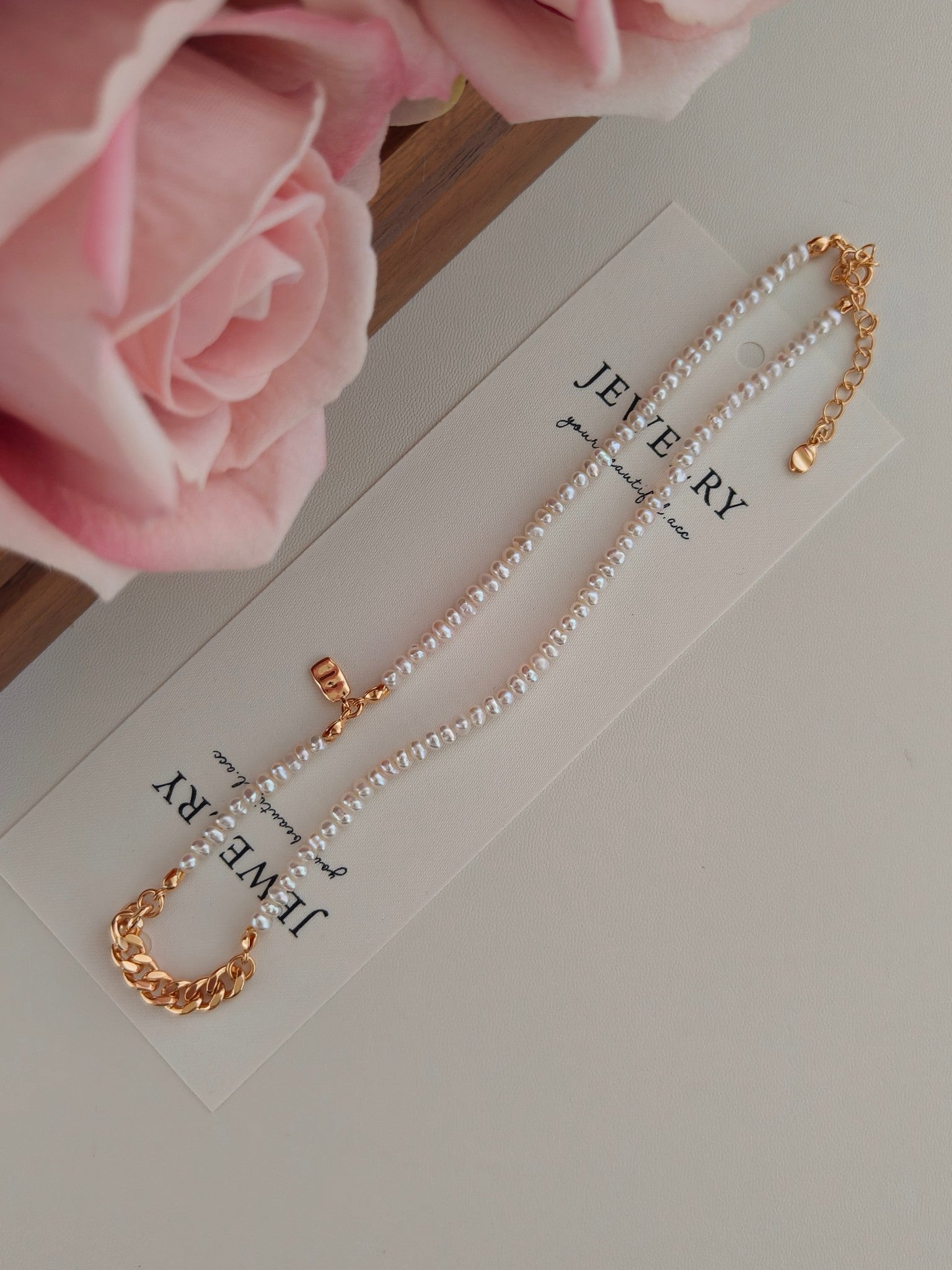 Natural Pearl Beaded Chain Necklace - 18K Gold Plated Sterling Silver | Vinajewelry