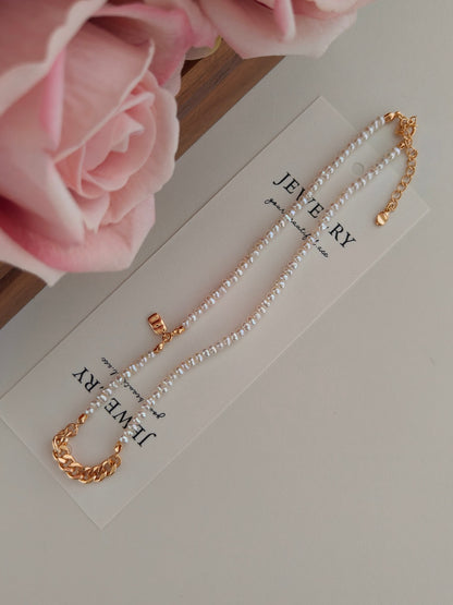 Natural Pearl Beaded Chain Necklace - 18K Gold Plated Sterling Silver | Vinajewelry