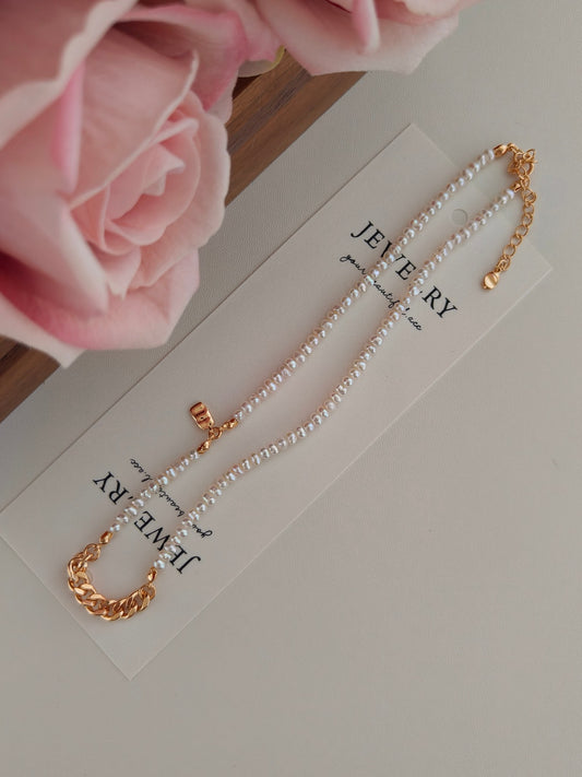 Natural Pearl Beaded Chain Necklace - 18K Gold Plated Sterling Silver | Vinajewelry