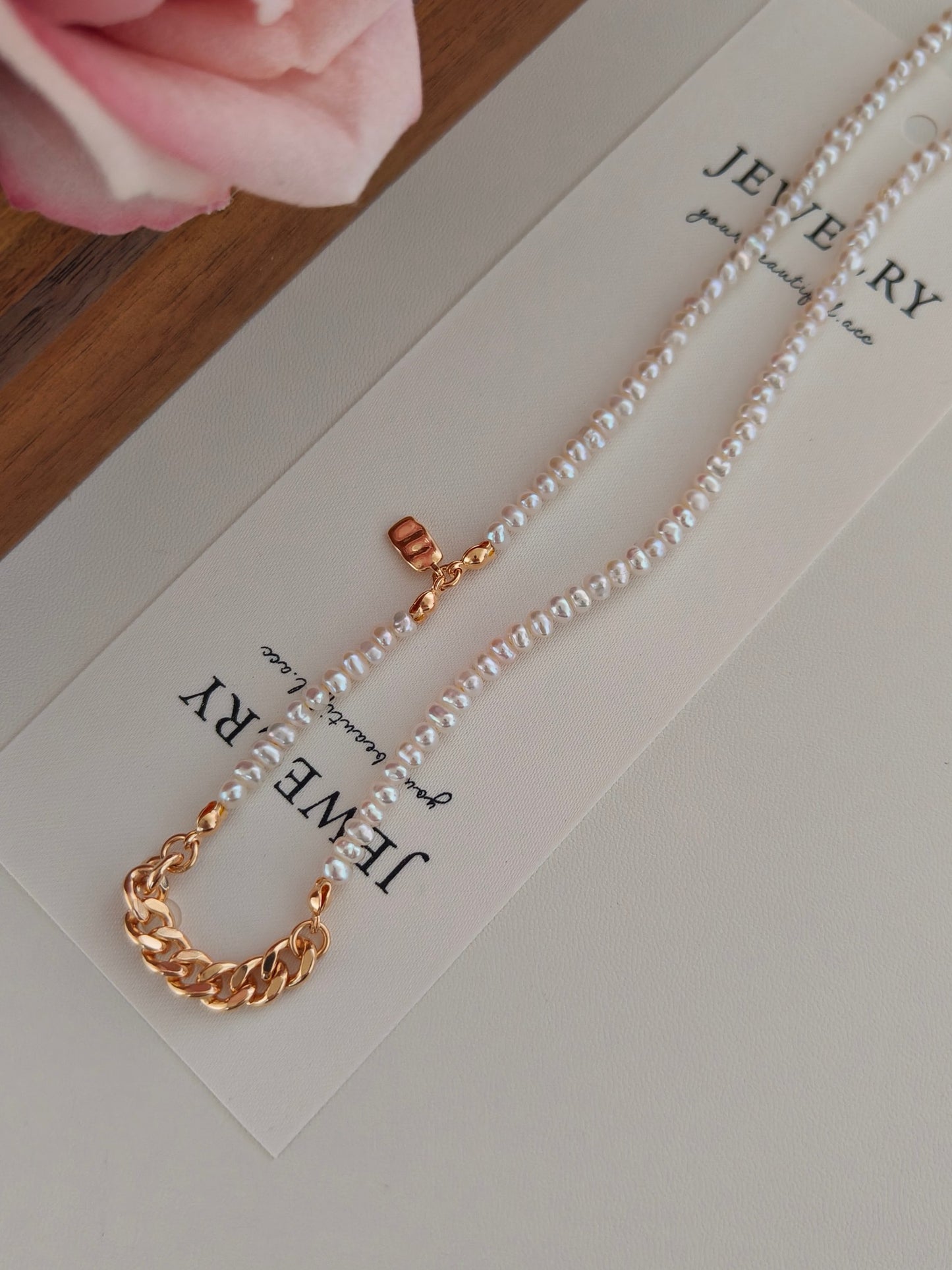 Natural Pearl Beaded Chain Necklace - 18K Gold Plated Sterling Silver | Vinajewelry