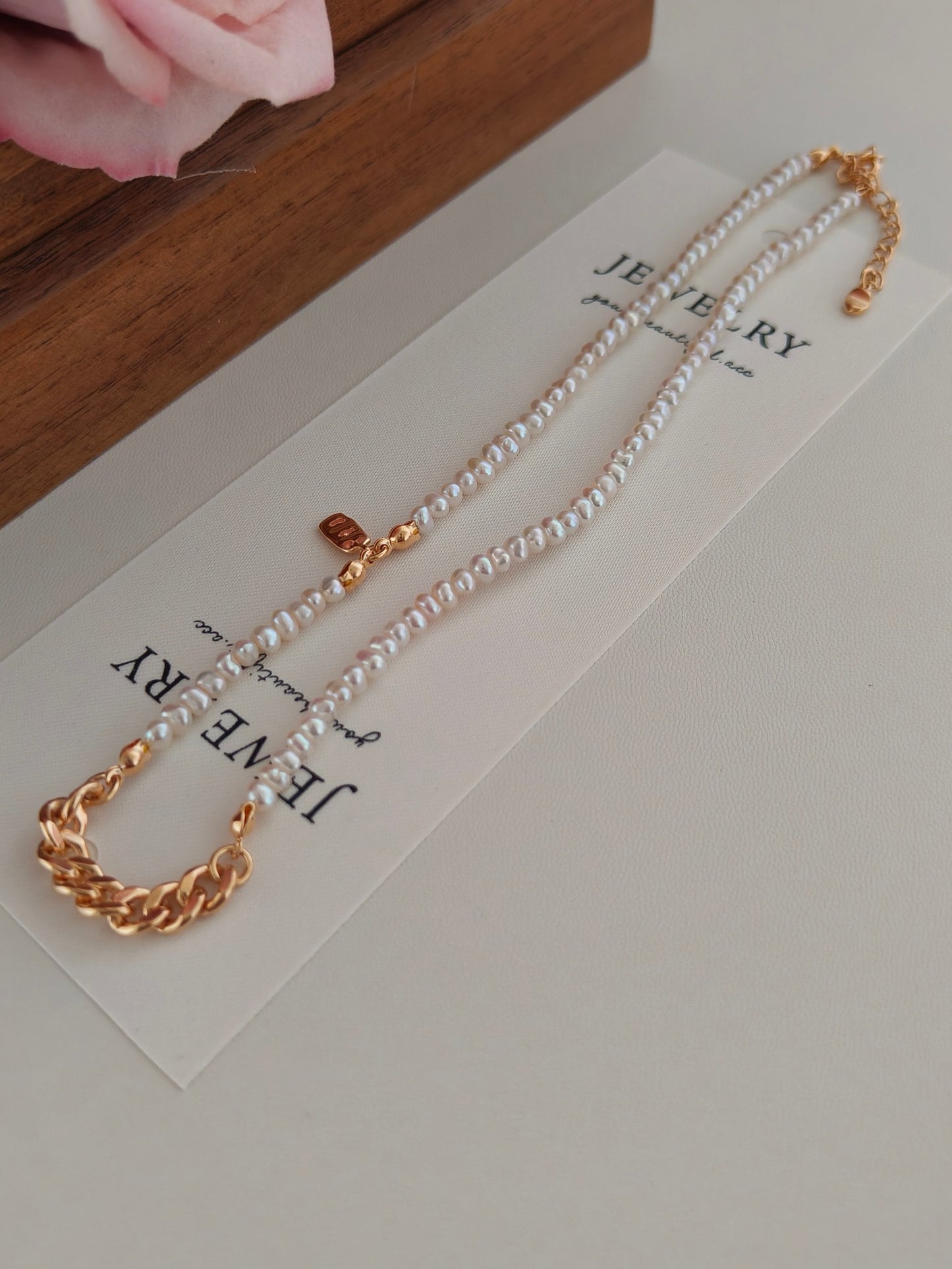 Natural Pearl Beaded Chain Necklace - 18K Gold Plated Sterling Silver | Vinajewelry