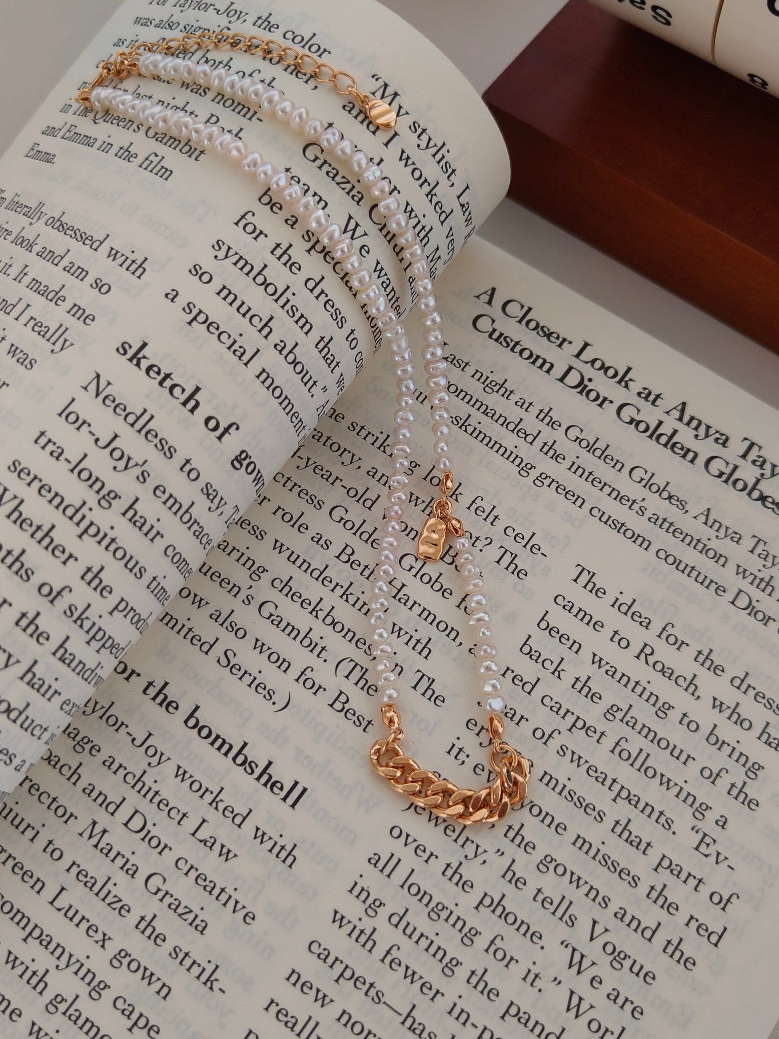 Natural Pearl Beaded Chain Necklace - 18K Gold Plated Sterling Silver | Vinajewelry