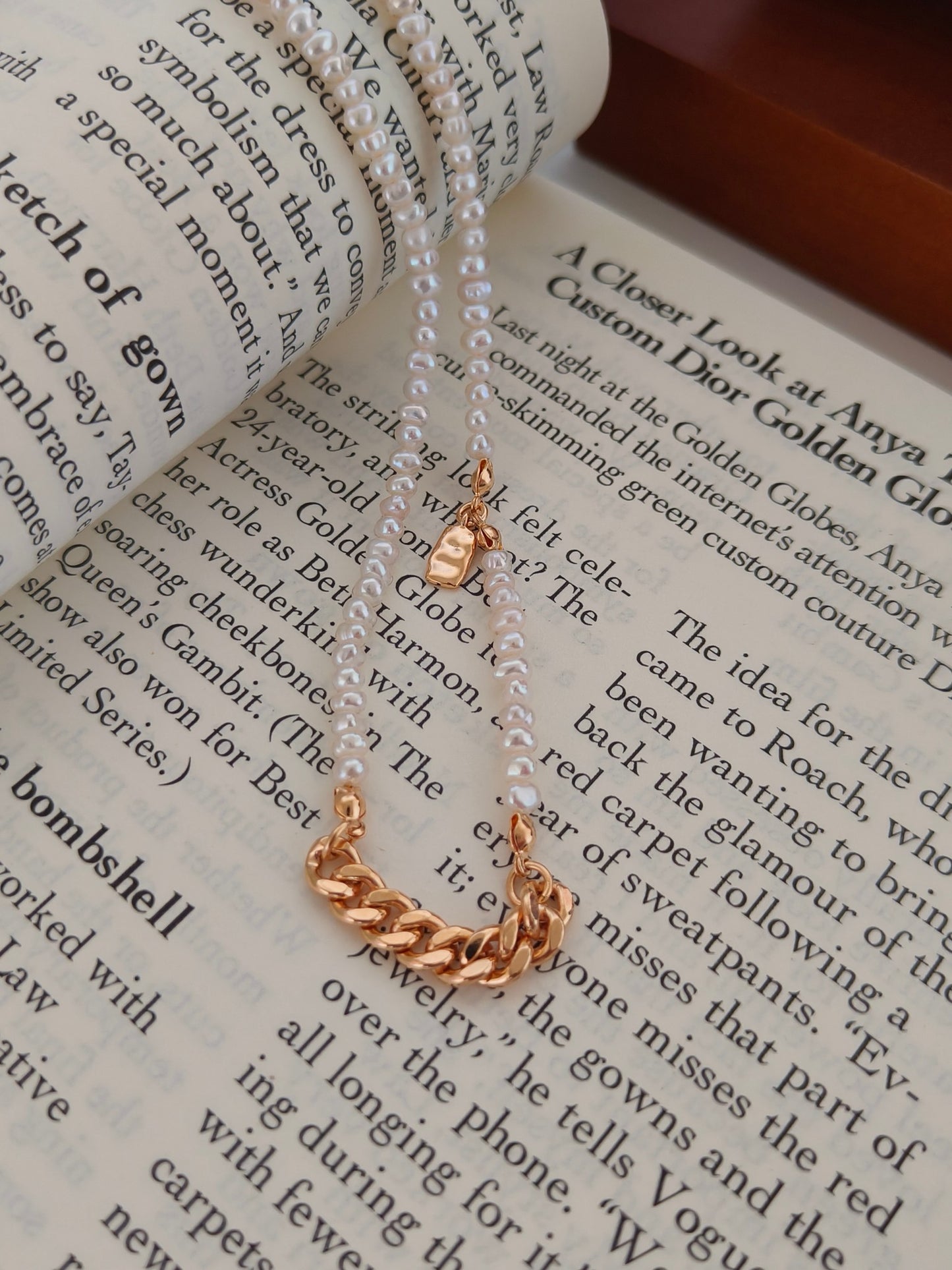 Natural Pearl Beaded Chain Necklace - 18K Gold Plated Sterling Silver | Vinajewelry