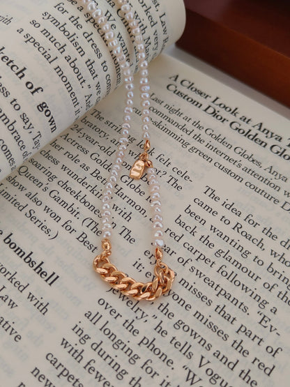 Natural Pearl Beaded Chain Necklace - 18K Gold Plated Sterling Silver | Vinajewelry