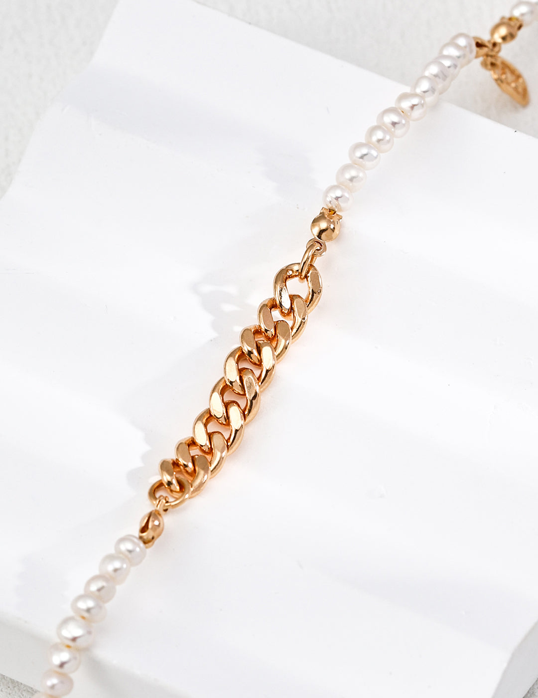 Natural Pearl Beaded Chain Necklace - 18K Gold Plated Sterling Silver | Vinajewelry