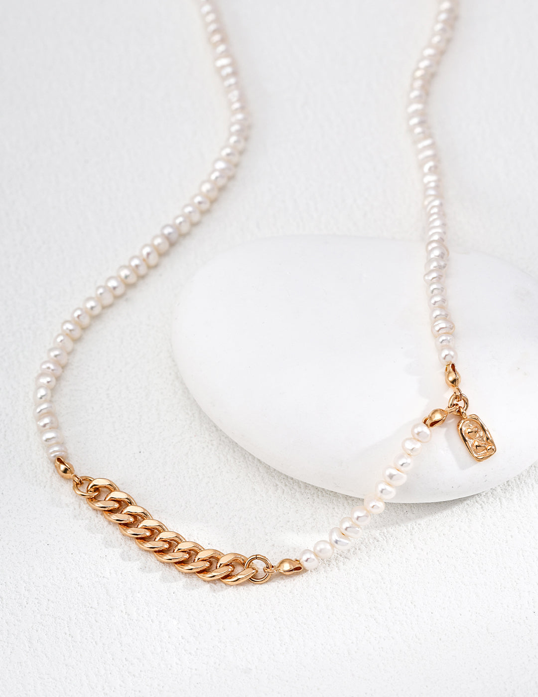 Natural Pearl Beaded Chain Necklace - 18K Gold Plated Sterling Silver | Vinajewelry