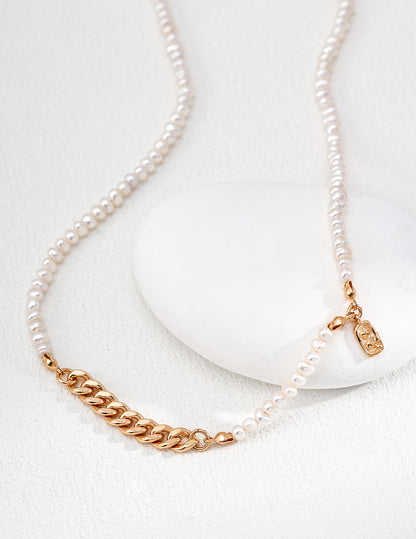 Natural Pearl Beaded Chain Necklace - 18K Gold Plated Sterling Silver | Vinajewelry