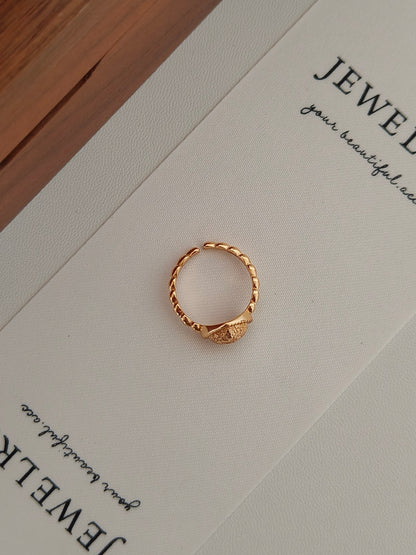 Vintage Love Heart Texture Open Ring - 18K Gold Plated Sterling Silver | Vinajewelry