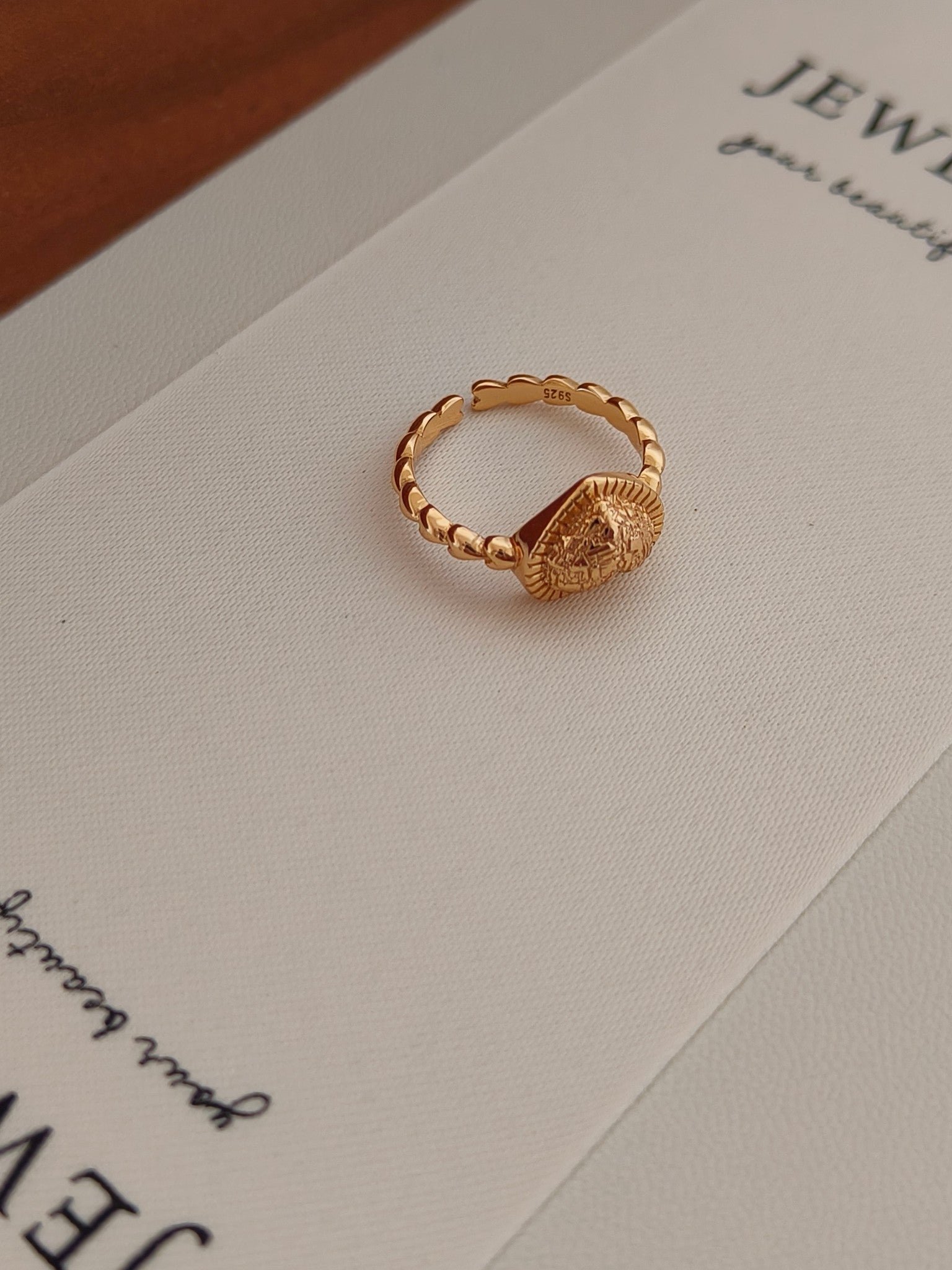 Vintage Love Heart Texture Open Ring - 18K Gold Plated Sterling Silver | Vinajewelry