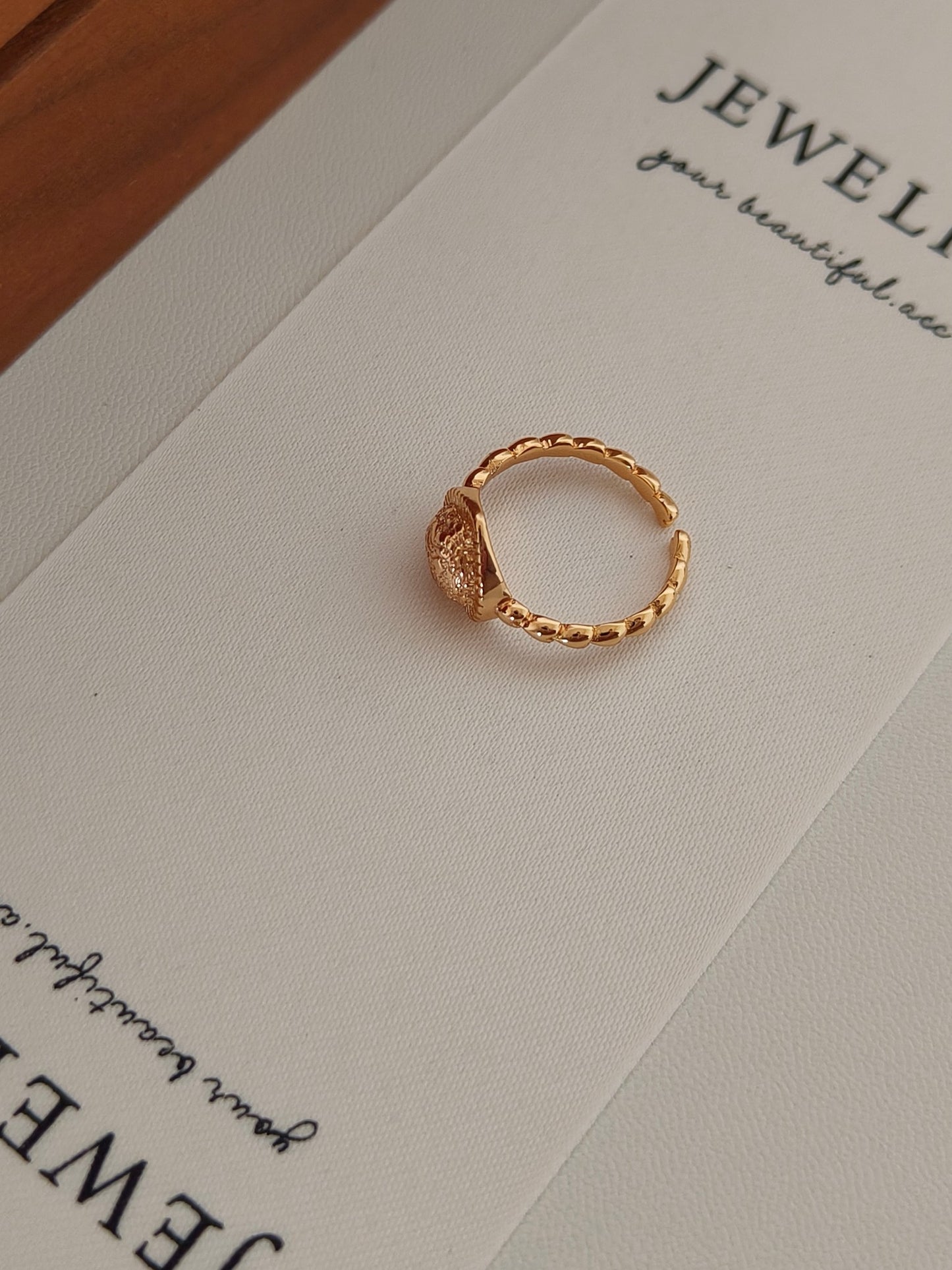 Vintage Love Heart Texture Open Ring - 18K Gold Plated Sterling Silver | Vinajewelry