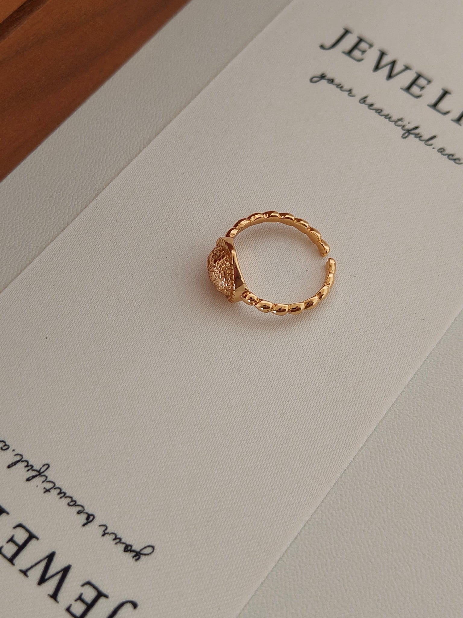 Vintage Love Heart Texture Open Ring - 18K Gold Plated Sterling Silver | Vinajewelry