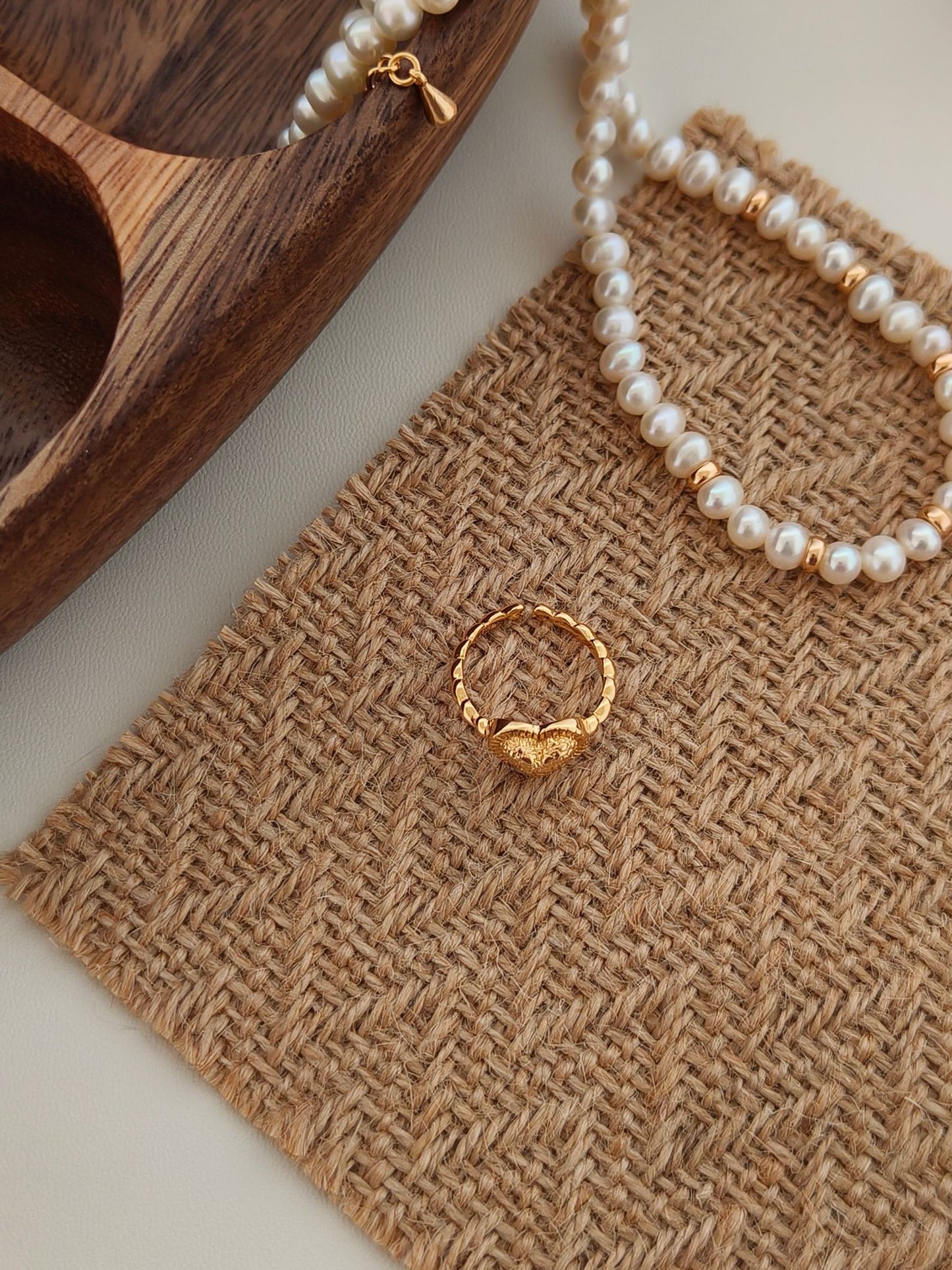 Vintage Love Heart Texture Open Ring - 18K Gold Plated Sterling Silver | Vinajewelry