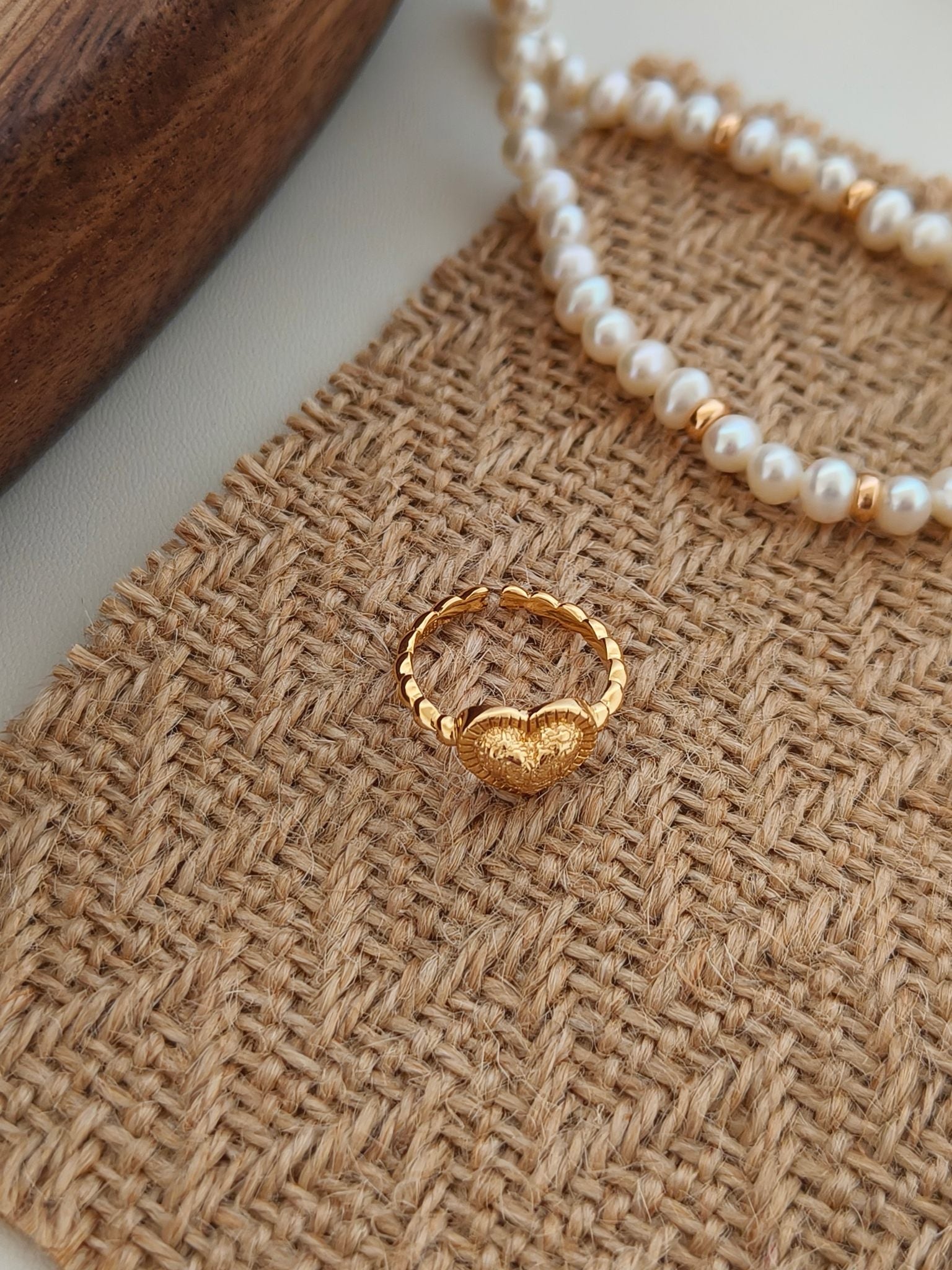 Vintage Love Heart Texture Open Ring - 18K Gold Plated Sterling Silver | Vinajewelry