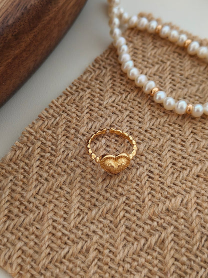 Vintage Love Heart Texture Open Ring - 18K Gold Plated Sterling Silver | Vinajewelry