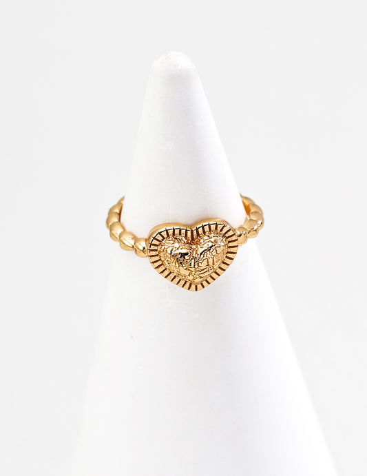 Vintage Love Heart Texture Open Ring - 18K Gold Plated Sterling Silver | Vinajewelry