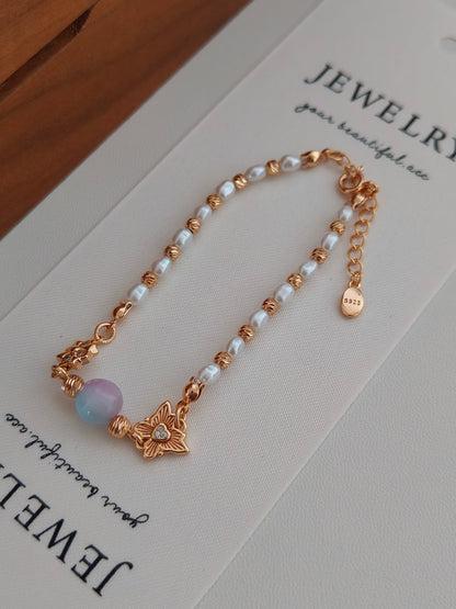 Gradient Cat's Eye Pearl Bracelet - 18K Gold Plated Sterling Silver | Vinajewelry