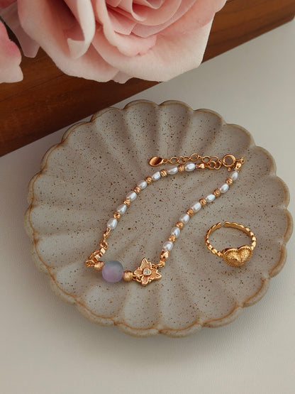 Gradient Cat's Eye Pearl Bracelet - 18K Gold Plated Sterling Silver | Vinajewelry