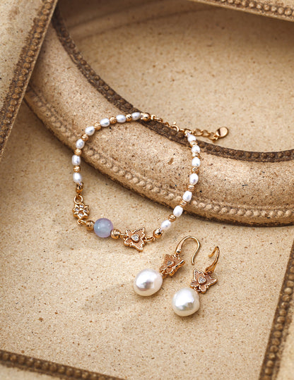 Gradient Cat's Eye Pearl Bracelet - 18K Gold Plated Sterling Silver | Vinajewelry