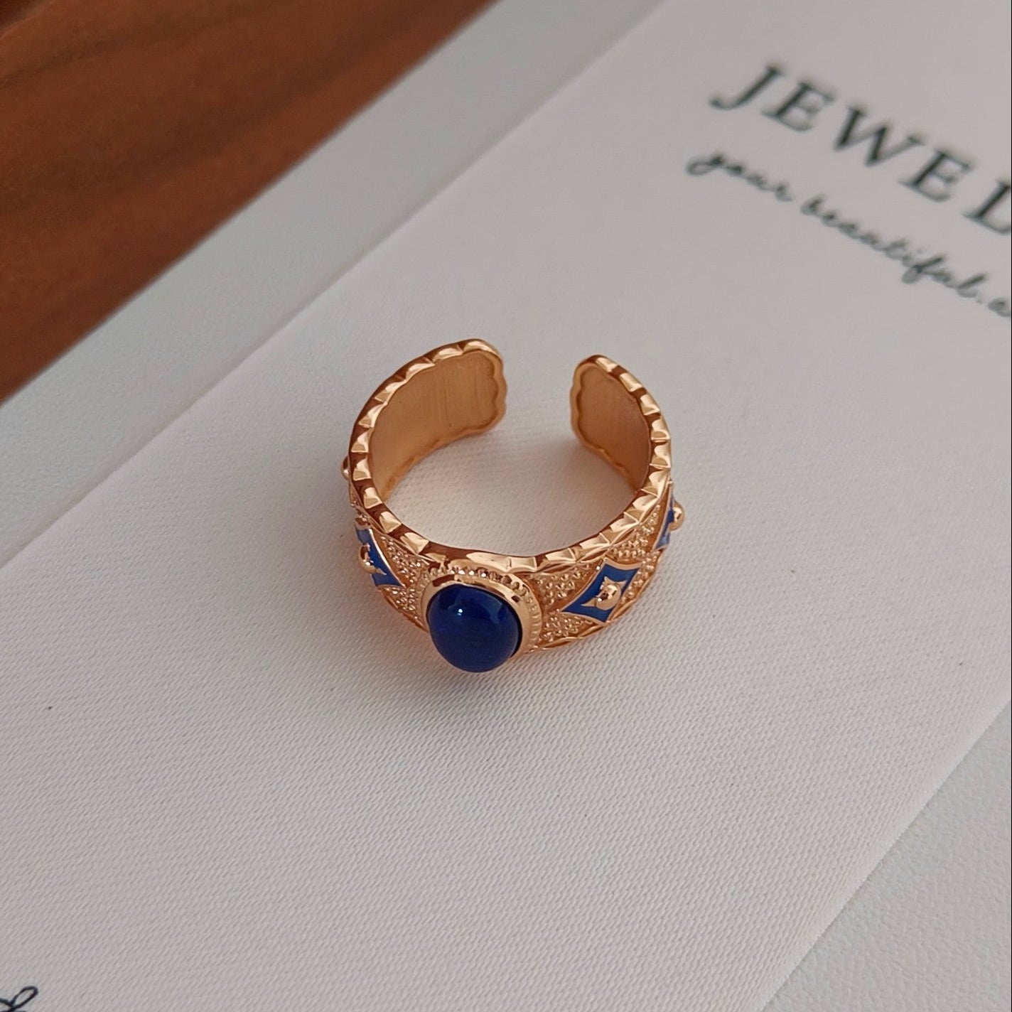 Vintage lapis lazuli open sterling silver ring