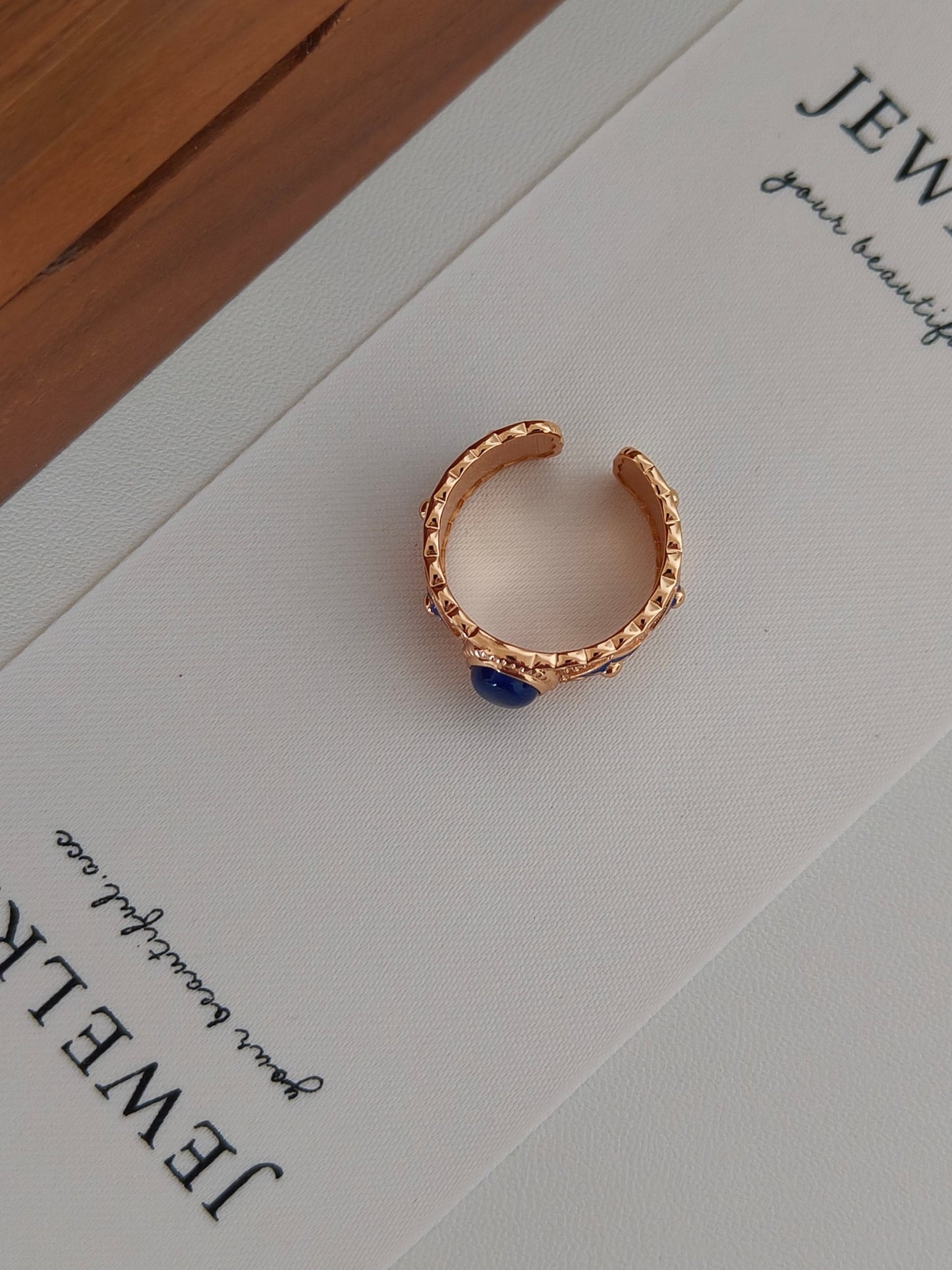 Vintage Lapis Lazuli Open Ring - 18K Gold Plated Sterling Silver Adjustable | Vinajewelry