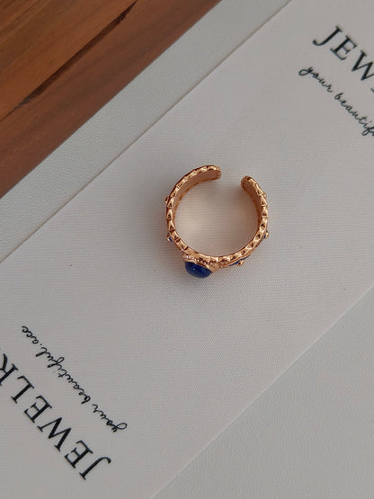 Vintage Lapis Lazuli Open Ring - 18K Gold Plated Sterling Silver Adjustable | Vinajewelry