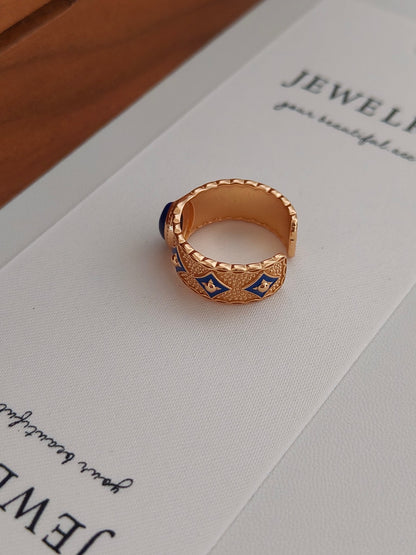 Vintage Lapis Lazuli Open Ring - 18K Gold Plated Sterling Silver Adjustable | Vinajewelry