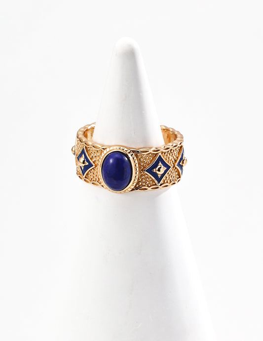 Vintage lapis lazuli open ring sterling silver 18K gold plated