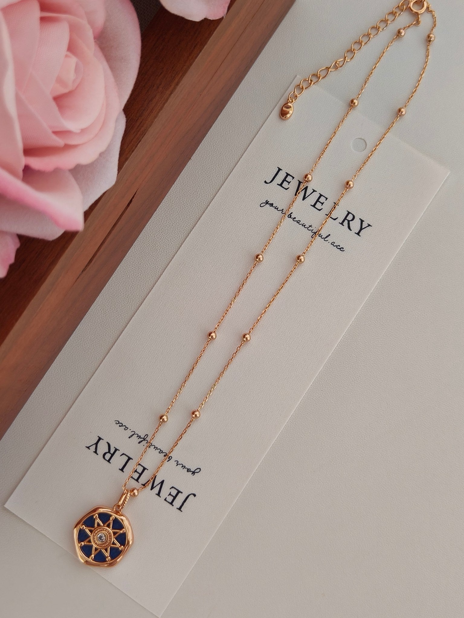 Vintage Lapis Lazuli Diamond Pendant Necklace - 18K Gold Plated | Vinajewelry