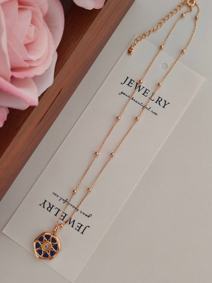 Vintage Lapis Lazuli Diamond Pendant Necklace - 18K Gold Plated | Vinajewelry